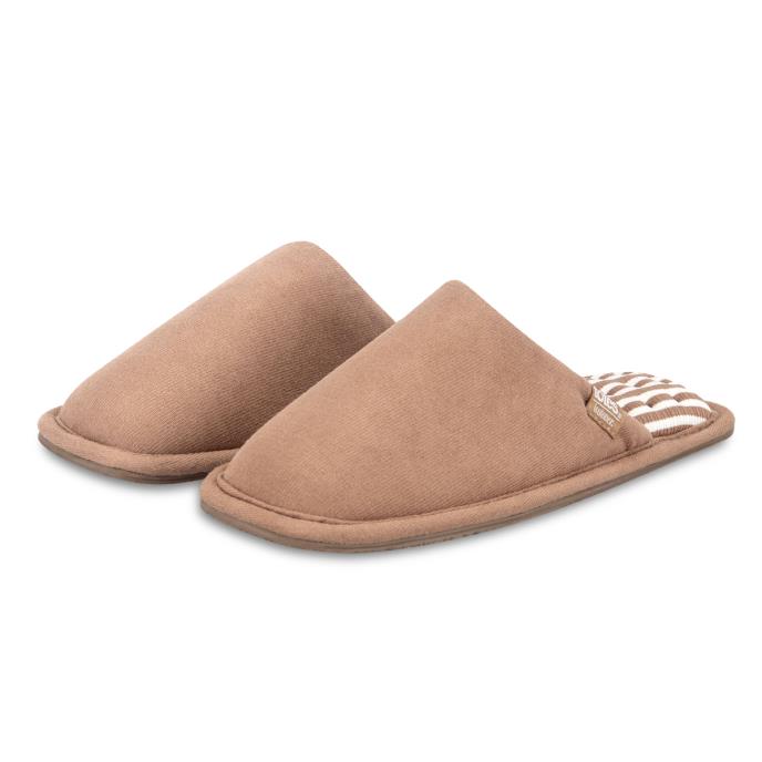 Isotoner® Ladies Square Toe Stripe Mule Slipper Mink Brown Extra Image 1